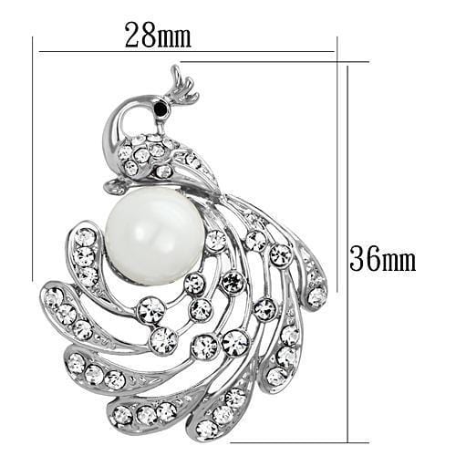 Alamode Imitation Rhodium White Metal Brooches with Synthetic Pearl in White - Alamode