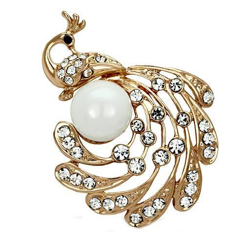 Alamode Flash Rose Gold White Metal Brooches with Synthetic Pearl in White