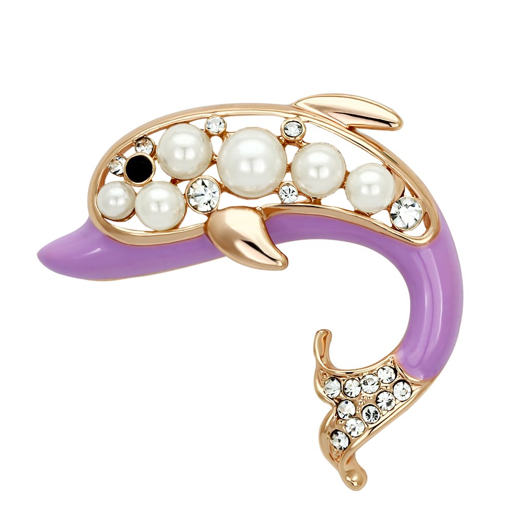 Alamode Flash Rose Gold White Metal Brooches with Synthetic Pearl in White