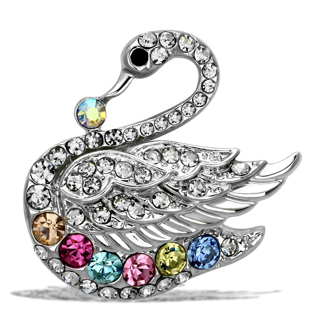 Alamode Imitation Rhodium White Metal Brooches with Top Grade Crystal in Multi Color