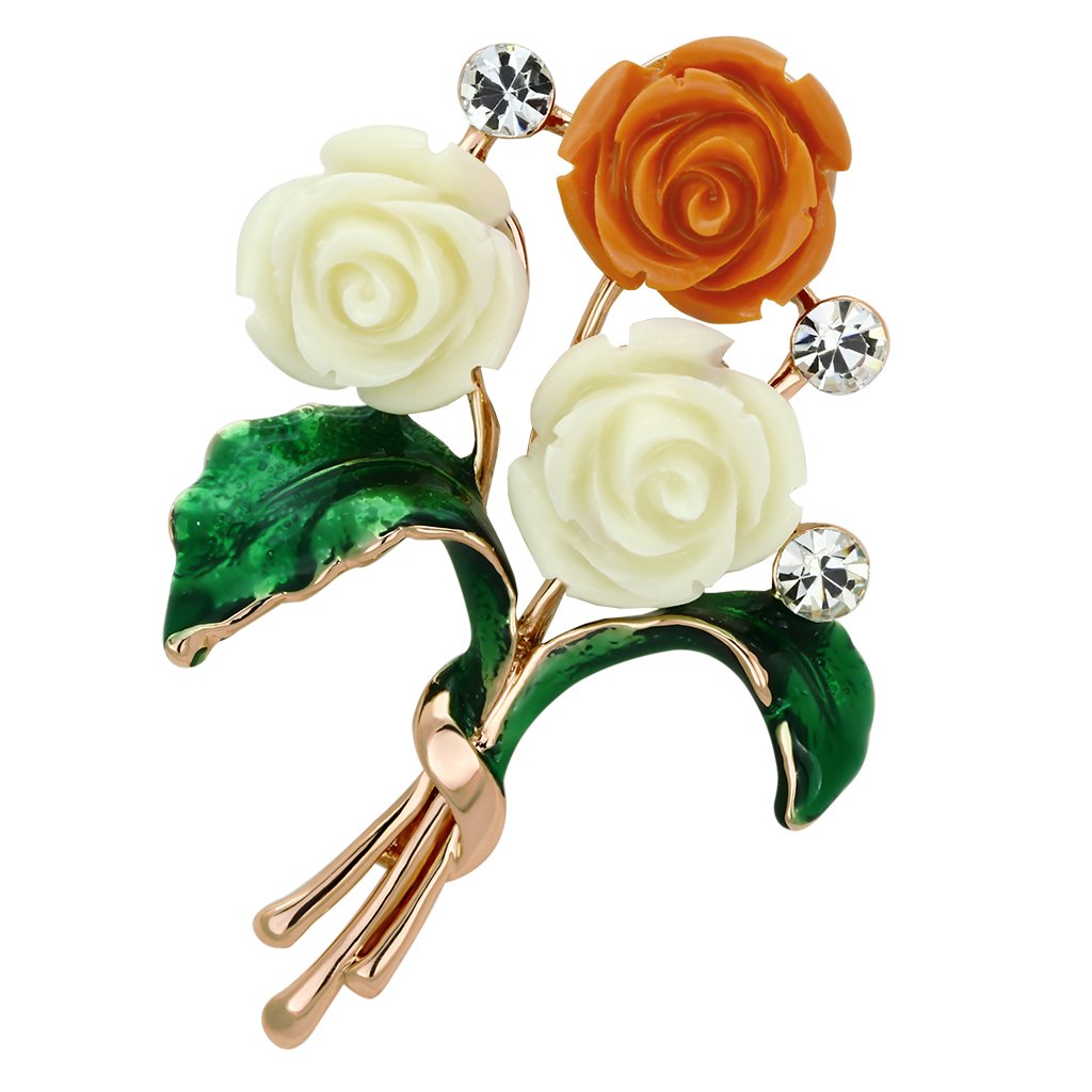 Alamode Flash Rose Gold White Metal Brooches with Synthetic Synthetic Stone in Multi Color