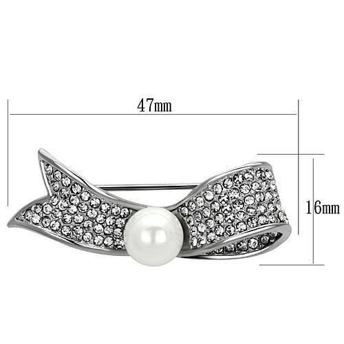 Alamode Imitation Rhodium White Metal Brooches with Synthetic Pearl in White - Alamode