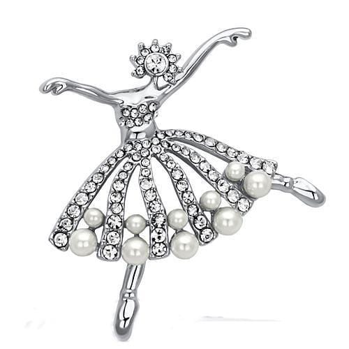 Alamode Imitation Rhodium White Metal Brooches with Synthetic Pearl in White - Alamode