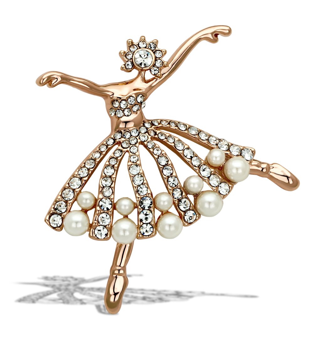 Alamode Flash Rose Gold White Metal Brooches with Synthetic Pearl in White