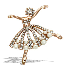 Alamode Flash Rose Gold White Metal Brooches with Synthetic Pearl in White