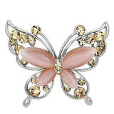 Alamode Imitation Rhodium White Metal Brooches with Synthetic Cat Eye in Light Rose - Alamode