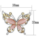 Alamode Imitation Rhodium White Metal Brooches with Synthetic Cat Eye in Light Rose - Alamode