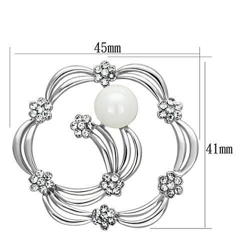 Alamode Imitation Rhodium White Metal Brooches with Synthetic Pearl in White - Alamode