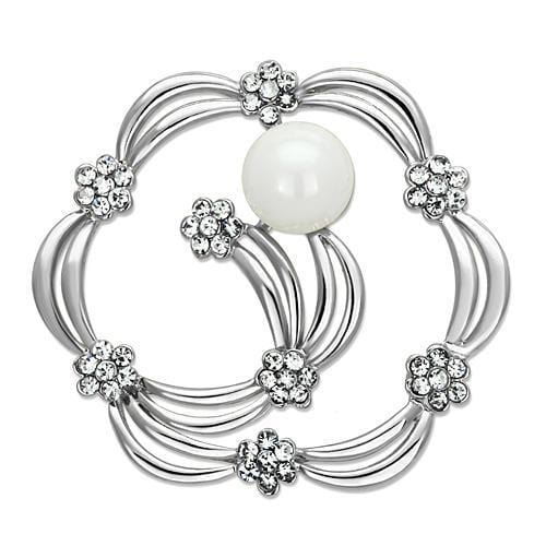 Alamode Imitation Rhodium White Metal Brooches with Synthetic Pearl in White - Alamode