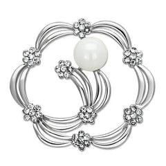 Alamode Imitation Rhodium White Metal Brooches with Synthetic Pearl in White - Alamode