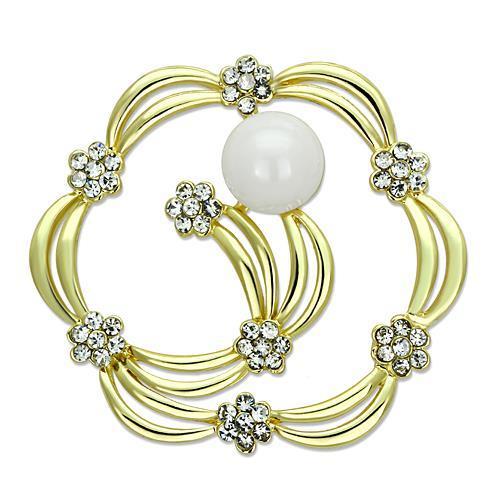 Alamode Flash Gold White Metal Brooches with Synthetic Pearl in White