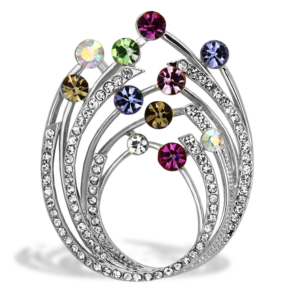 Alamode Imitation Rhodium White Metal Brooches with Top Grade Crystal in Multi Color