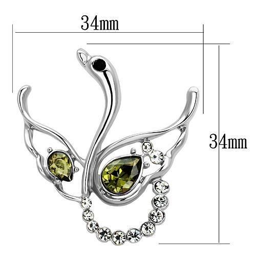 Alamode Imitation Rhodium White Metal Brooches with Top Grade Crystal in Olivine color - Flyclothing LLC