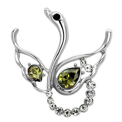 Alamode Imitation Rhodium White Metal Brooches with Top Grade Crystal in Olivine color - Alamode