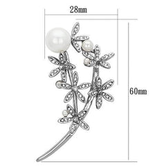 Alamode Imitation Rhodium White Metal Brooches with Synthetic Pearl in White - Alamode