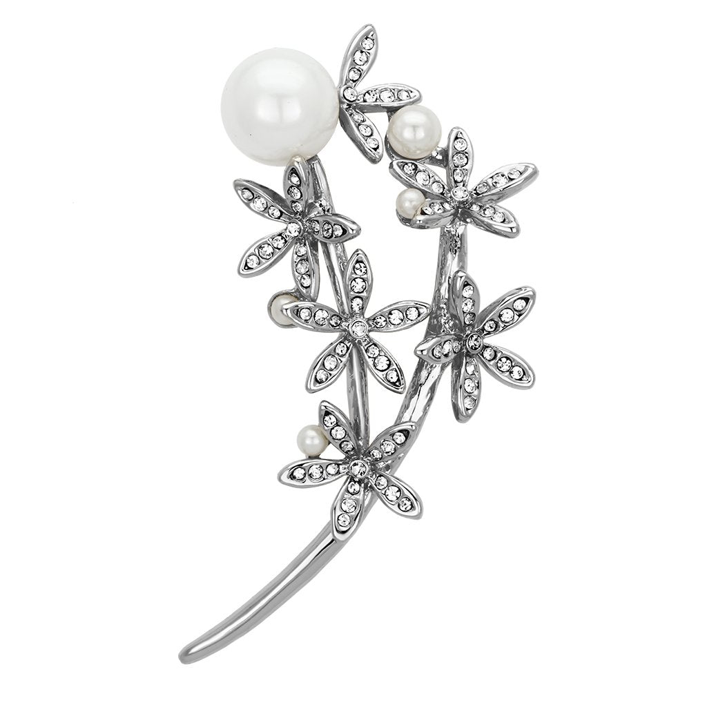 Alamode Flash Rose Gold White Metal Brooches with Synthetic Pearl in White