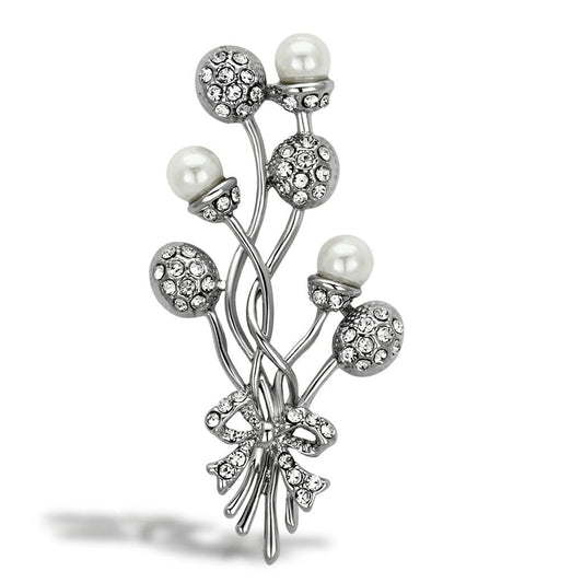 Alamode Imitation Rhodium White Metal Brooches with Synthetic Pearl in White - Alamode