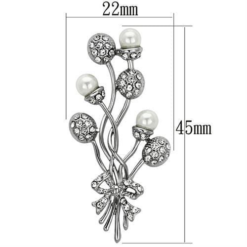 Alamode Imitation Rhodium White Metal Brooches with Synthetic Pearl in White - Alamode