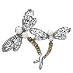 Alamode Imitation Rhodium White Metal Brooches with Synthetic Pearl in White - Alamode