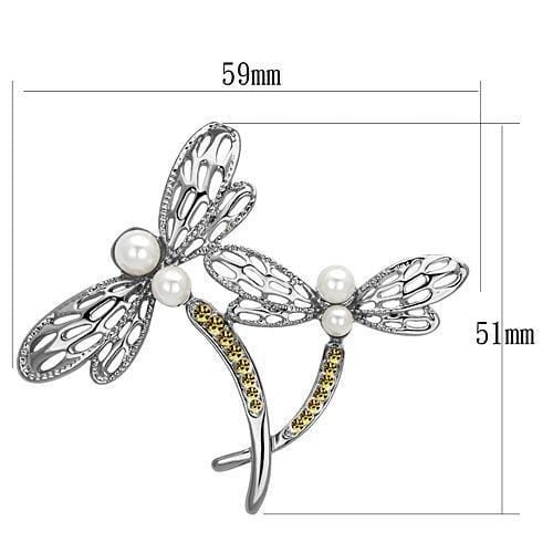 Alamode Imitation Rhodium White Metal Brooches with Synthetic Pearl in White - Alamode