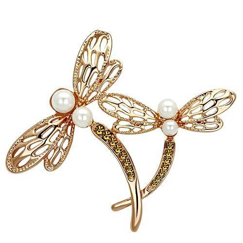 Alamode Flash Rose Gold White Metal Brooches with Synthetic Pearl in White