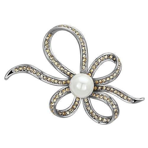 Alamode Imitation Rhodium White Metal Brooches with Synthetic Pearl in White - Alamode