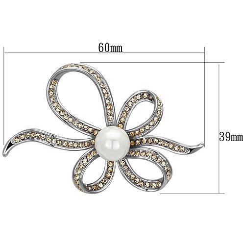 Alamode Imitation Rhodium White Metal Brooches with Synthetic Pearl in White - Flyclothing LLC