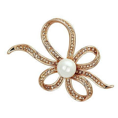 Alamode Flash Rose Gold White Metal Brooches with Synthetic Pearl in White