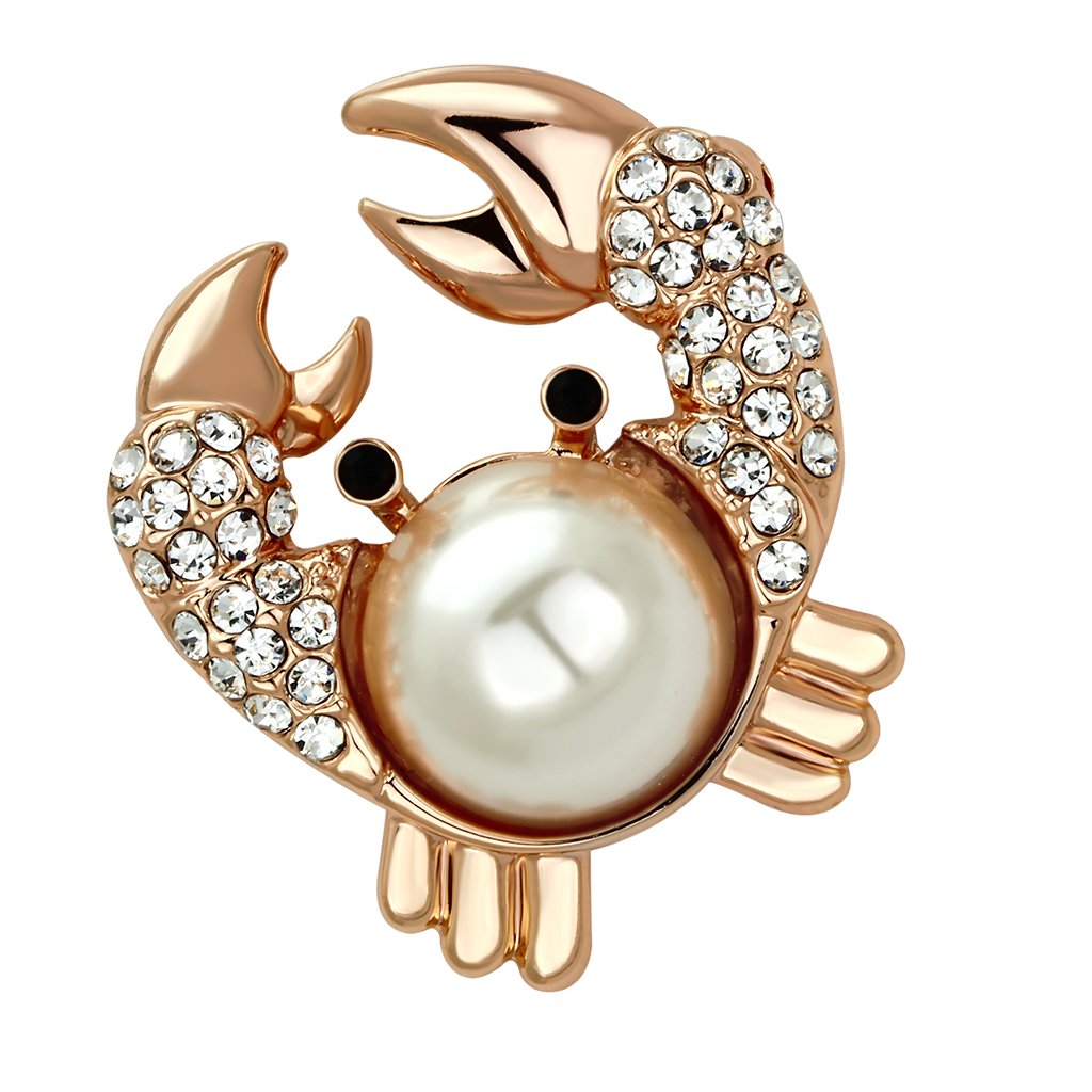 Alamode Flash Rose Gold White Metal Brooches with Synthetic Pearl in White