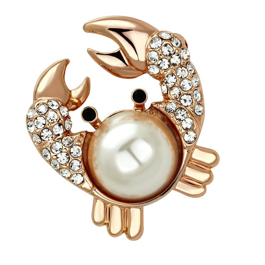 Alamode Flash Rose Gold White Metal Brooches with Synthetic Pearl in White