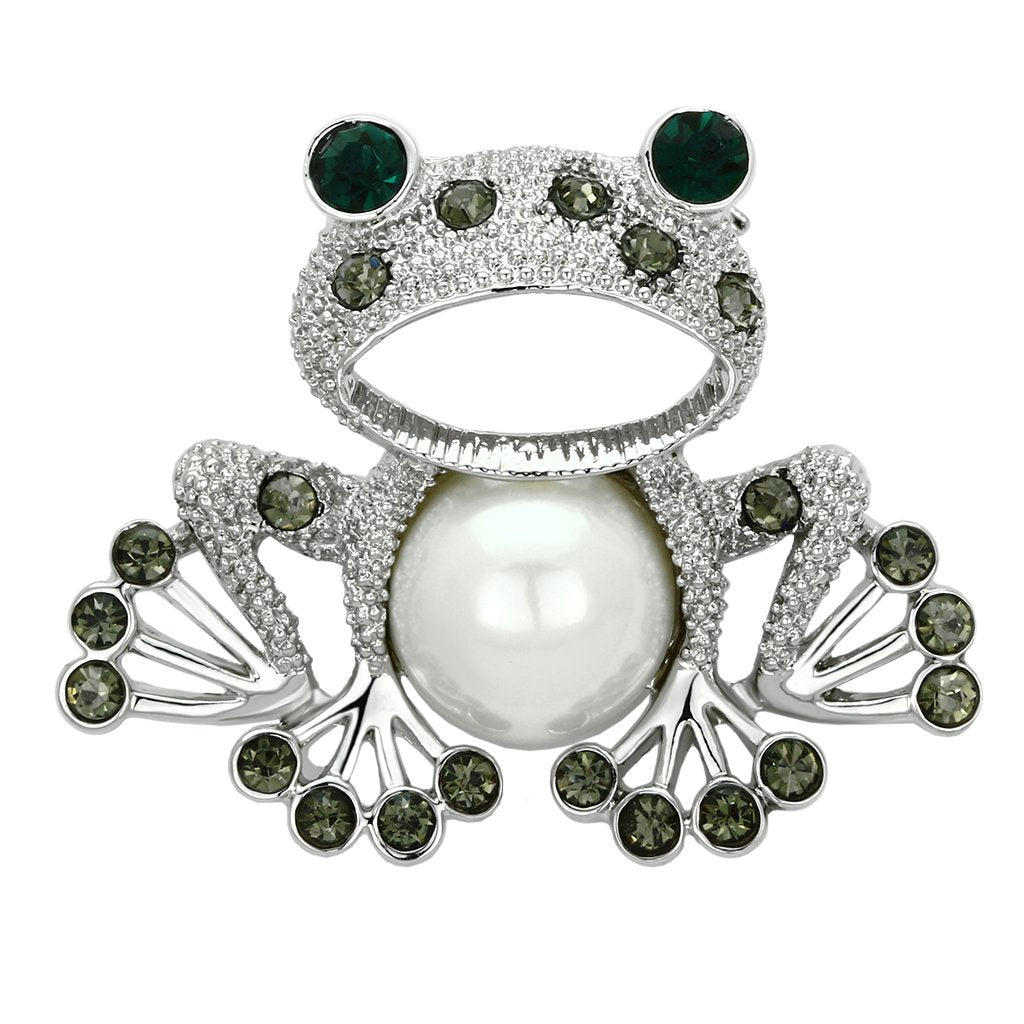 Alamode Imitation Rhodium White Metal Brooches with Synthetic Pearl in White