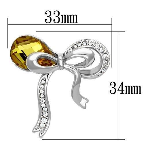 Alamode Imitation Rhodium White Metal Brooches with Synthetic Glass Bead in Topaz - Alamode