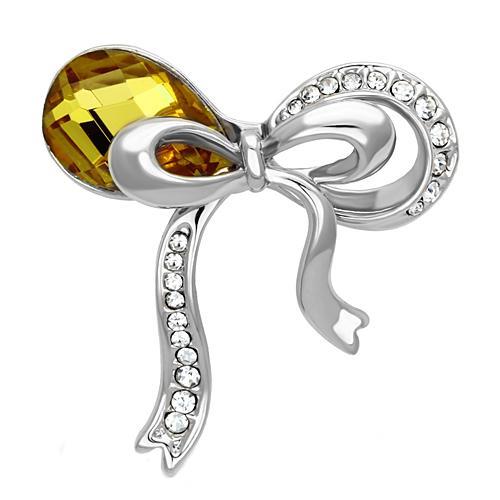 Alamode Imitation Rhodium White Metal Brooches with Synthetic Glass Bead in Topaz - Alamode