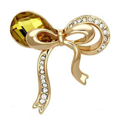 Alamode Flash Rose Gold White Metal Brooches with Synthetic Glass Bead in Topaz