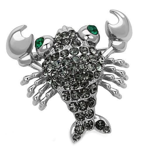 Alamode Imitation Rhodium White Metal Brooches with Top Grade Crystal in Emerald - Alamode