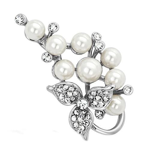 Alamode Imitation Rhodium White Metal Brooches with Synthetic Pearl in White - Alamode