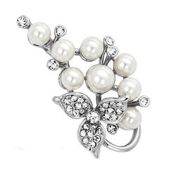 Alamode Imitation Rhodium White Metal Brooches with Synthetic Pearl in White