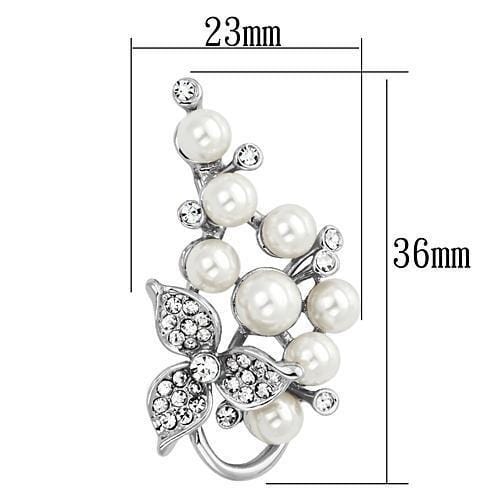 Alamode Imitation Rhodium White Metal Brooches with Synthetic Pearl in White - Alamode