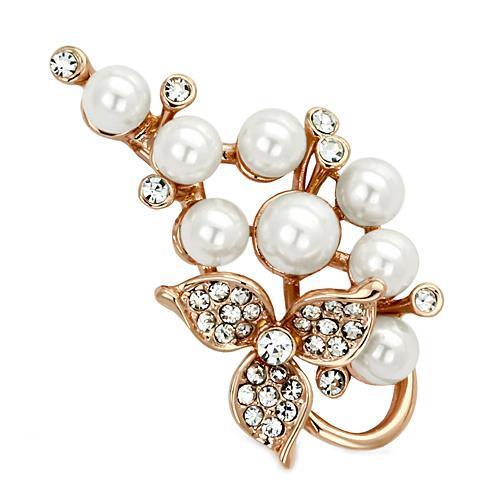 Alamode Flash Rose Gold White Metal Brooches with Synthetic Pearl in White