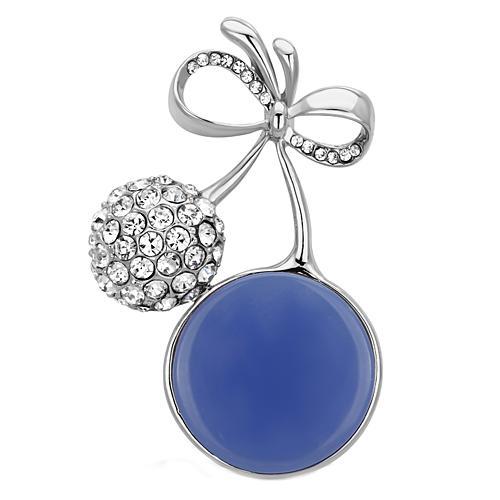 Alamode Imitation Rhodium White Metal Brooches with Synthetic Synthetic Stone in Capri Blue