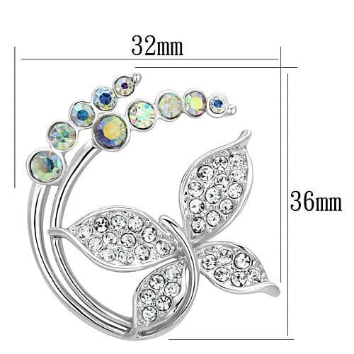 Alamode Imitation Rhodium White Metal Brooches with Top Grade Crystal in Aurora Borealis (Rainbow Effect) - Alamode