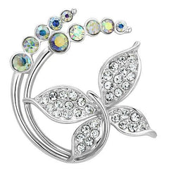 Alamode Imitation Rhodium White Metal Brooches with Top Grade Crystal in Aurora Borealis (Rainbow Effect) - Alamode