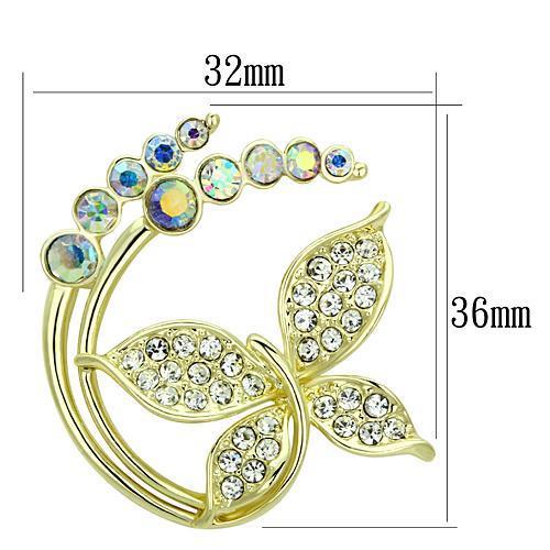 Alamode Flash Gold White Metal Brooches with Top Grade Crystal in Aurora Borealis (Rainbow Effect) - Flyclothing LLC