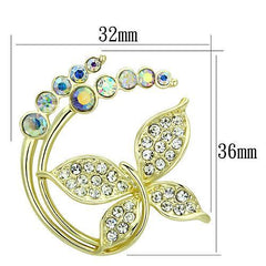 Alamode Flash Gold White Metal Brooches with Top Grade Crystal in Aurora Borealis (Rainbow Effect) - Flyclothing LLC