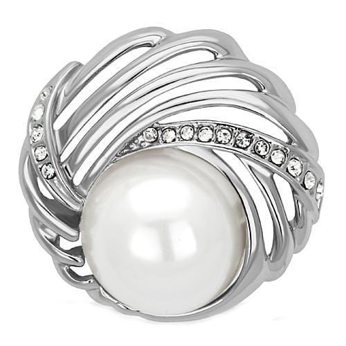 Alamode Imitation Rhodium White Metal Brooches with Synthetic Pearl in White - Alamode