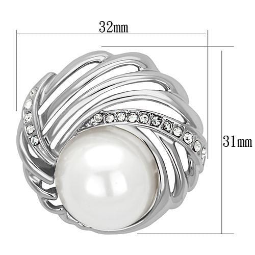 Alamode Imitation Rhodium White Metal Brooches with Synthetic Pearl in White - Alamode