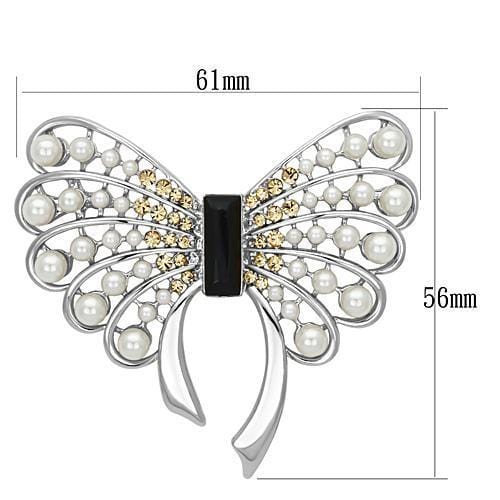 Alamode Imitation Rhodium White Metal Brooches with Synthetic Pearl in Jet - Alamode