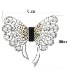 Alamode Imitation Rhodium White Metal Brooches with Synthetic Pearl in Jet - Alamode