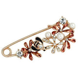 Alamode Flash Rose Gold White Metal Brooches with Synthetic Pearl in White