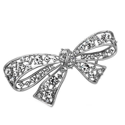 Alamode Imitation Rhodium White Metal Brooches with Top Grade Crystal in Clear - Alamode